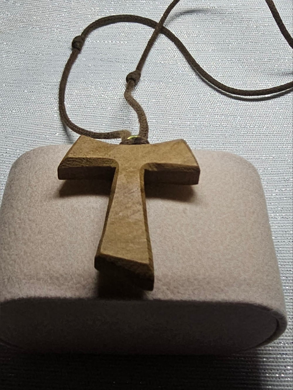 Tau Cross OLIVE WOOD necklace with Cord - St. Francis Religious